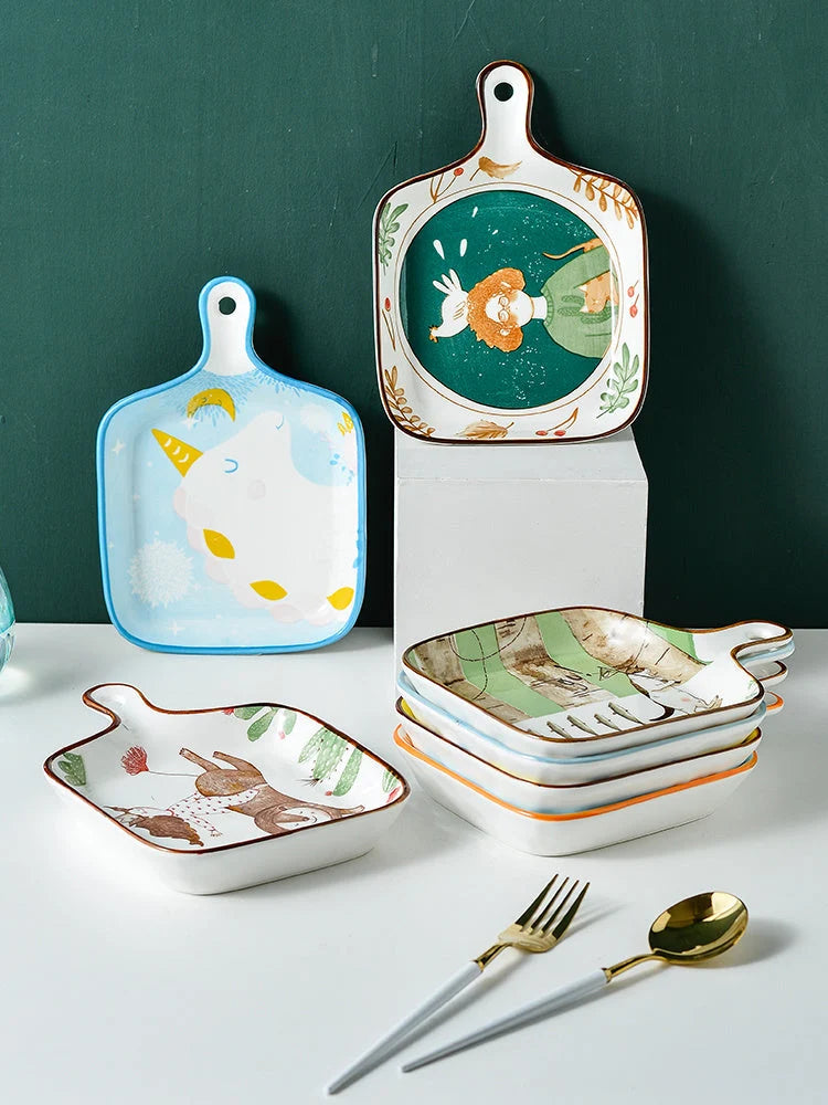 Serving Tray Porcelain Floral Underglaze Ergonomic Handle