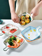 Serving Tray Porcelain Floral Underglaze Ergonomic Handle