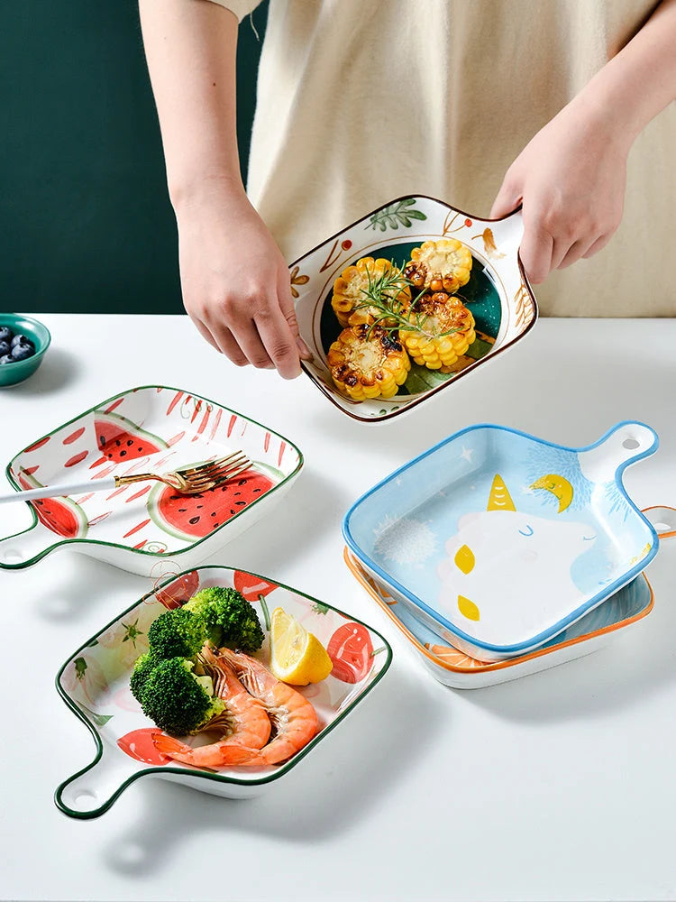 Serving Tray Porcelain Floral Underglaze Ergonomic Handle