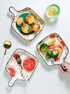 Serving Tray Porcelain Floral Underglaze Ergonomic Handle