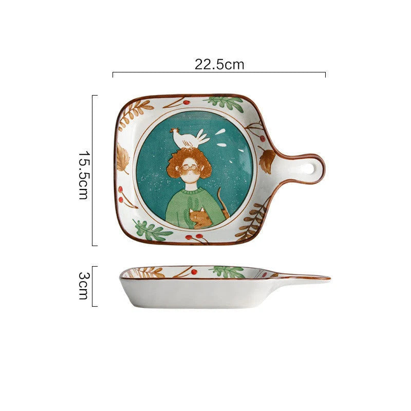 Serving Tray Porcelain Floral Underglaze Ergonomic Handle
