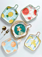 Serving Tray Porcelain Floral Underglaze Ergonomic Handle
