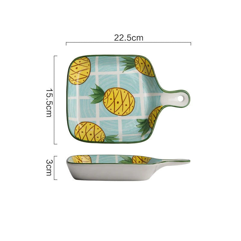 Serving Tray Porcelain Floral Underglaze Ergonomic Handle