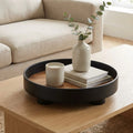 Serving Tray Round Wood Grain Raised Edge & Elevated Feet