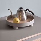 Serving Tray Round Wood Grain Raised Edge & Elevated Feet