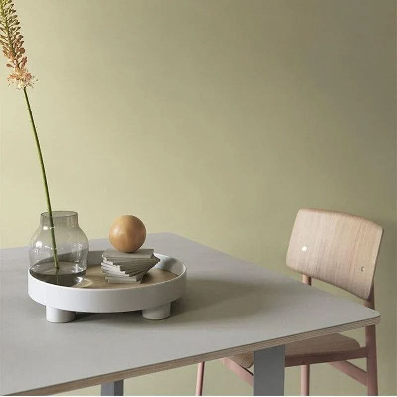 Serving Tray Round Wood Grain Raised Edge & Elevated Feet