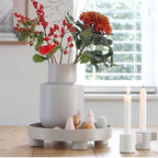 Serving Tray Round Wood Grain Raised Edge & Elevated Feet