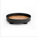 Serving Tray Round Wood Grain Raised Edge & Elevated Feet