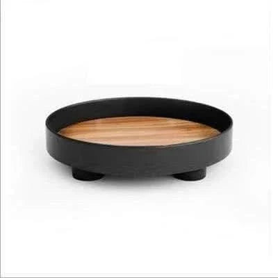 Serving Tray Round Wood Grain Raised Edge & Elevated Feet