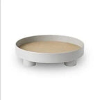 Serving Tray Round Wood Grain Raised Edge & Elevated Feet
