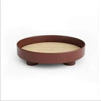 Serving Tray Round Wood Grain Raised Edge & Elevated Feet