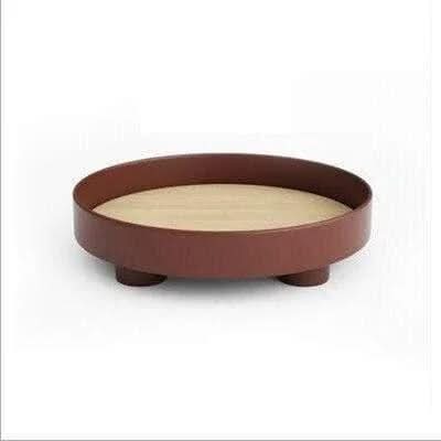Serving Tray Round Wood Grain Raised Edge & Elevated Feet