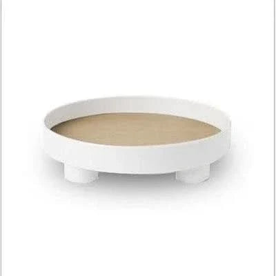 Serving Tray Round Wood Grain Raised Edge & Elevated Feet