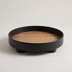 Serving Tray Round Wood Grain Raised Edge & Elevated Feet