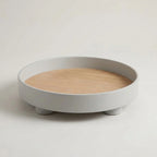 Serving Tray Round Wood Grain Raised Edge & Elevated Feet