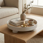 Serving Tray Round Wood Grain Raised Edge & Elevated Feet