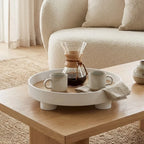 Serving Tray Round Wood Grain Raised Edge & Elevated Feet