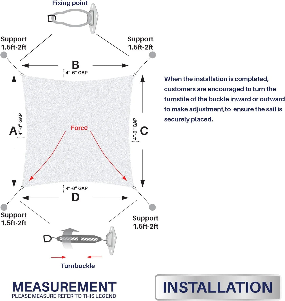 Shade Sail Mounting Kit 304 Stainless Steel Adjustable Weather-Resistant