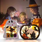 Shadow Box Set Halloween Multi-Layered Wood Battery-Operated LED