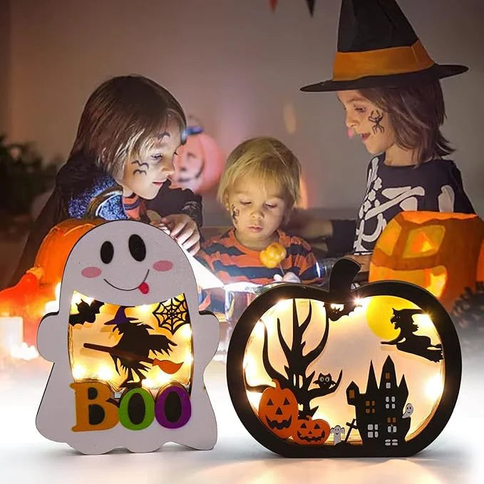 Shadow Box Set Halloween Multi-Layered Wood Battery-Operated LED