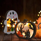 Shadow Box Set Halloween Multi-Layered Wood Battery-Operated LED