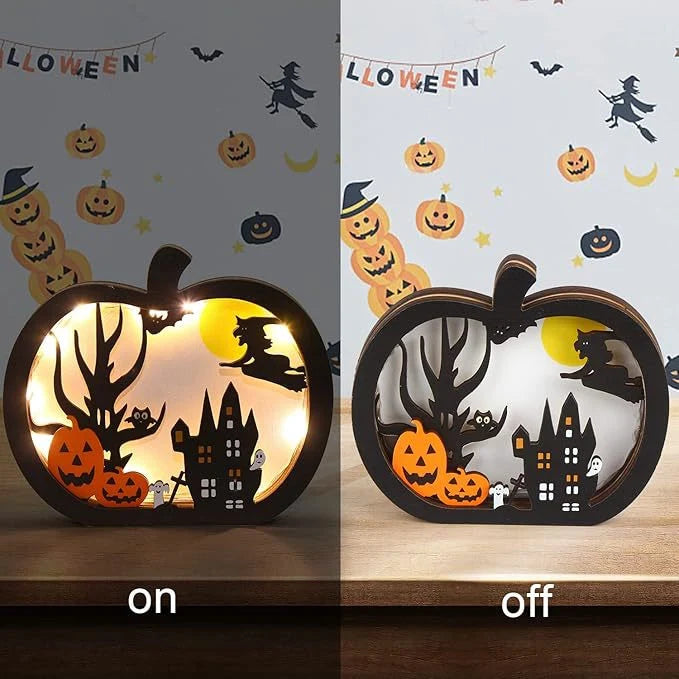 Shadow Box Set Halloween Multi-Layered Wood Battery-Operated LED