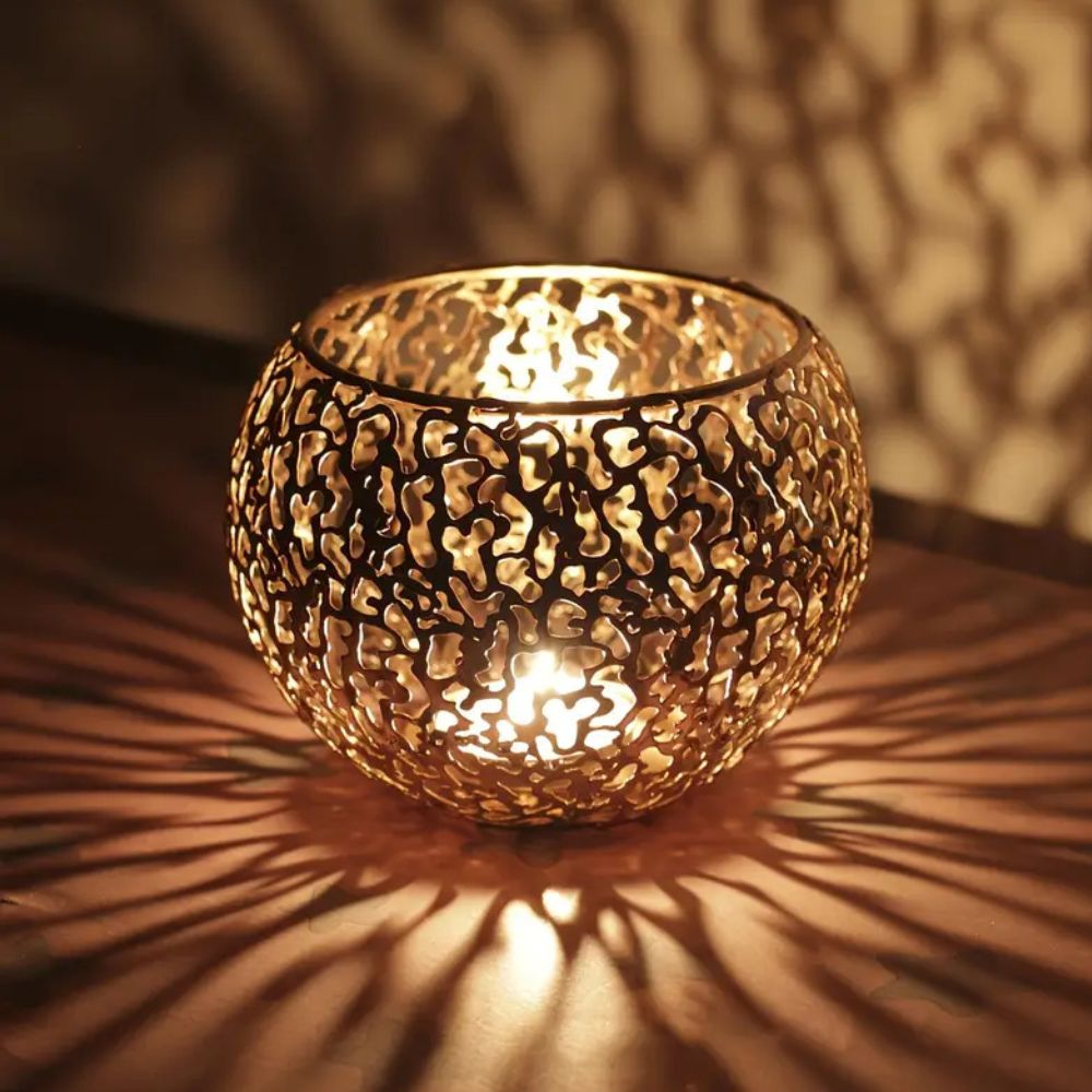 Shadow-Projecting Geometric Iron Tealight Holder