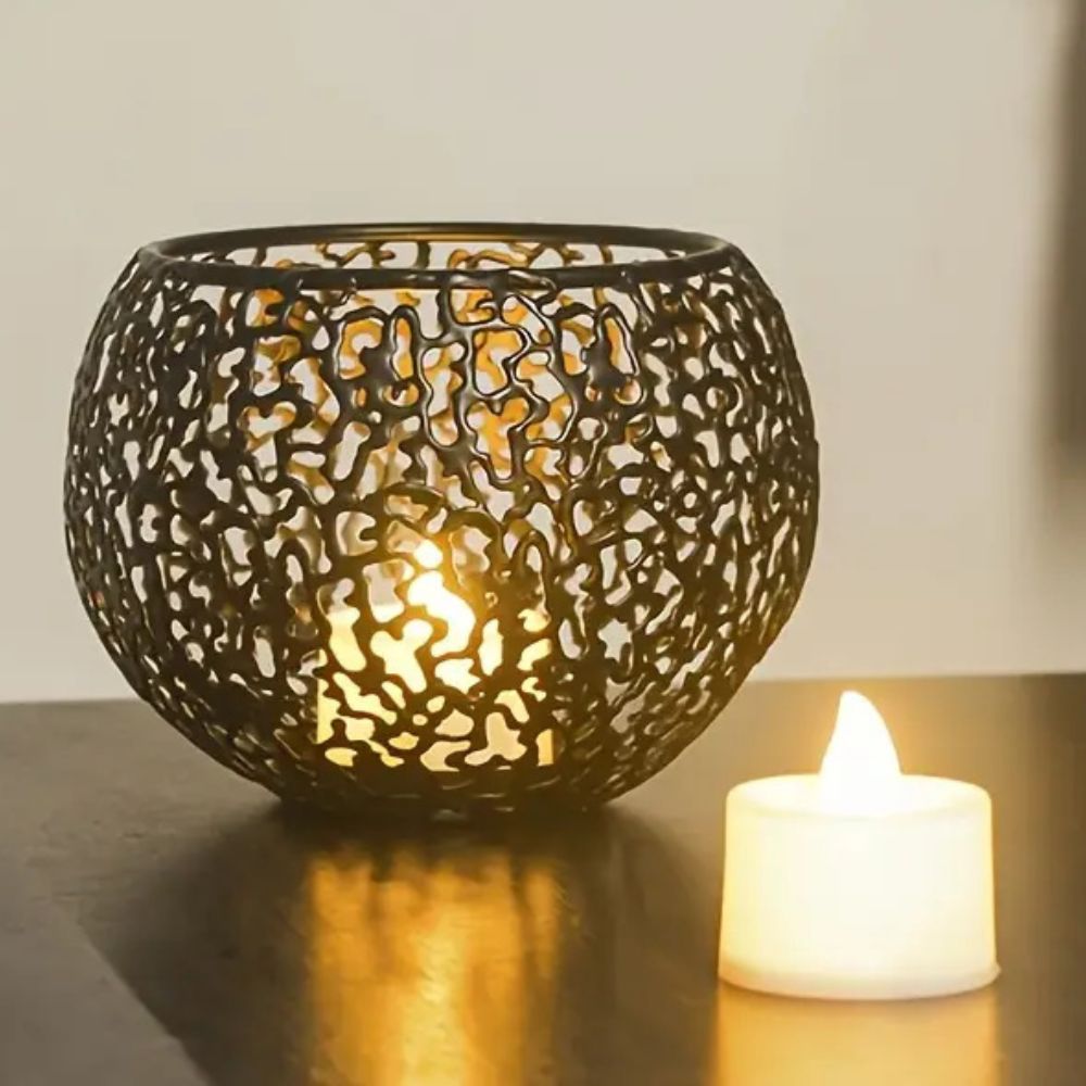 Shadow-Projecting Geometric Iron Tealight Holder