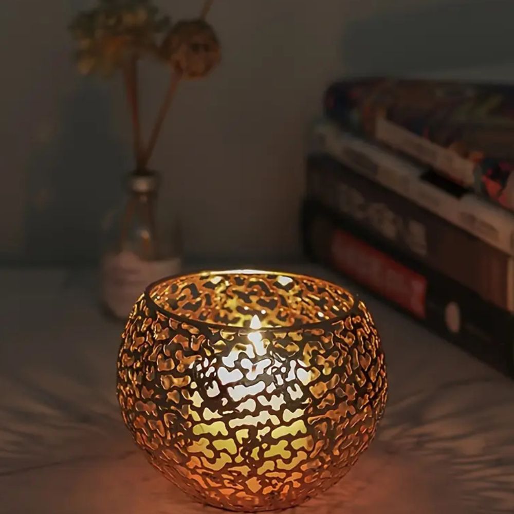 Shadow-Projecting Geometric Iron Tealight Holder