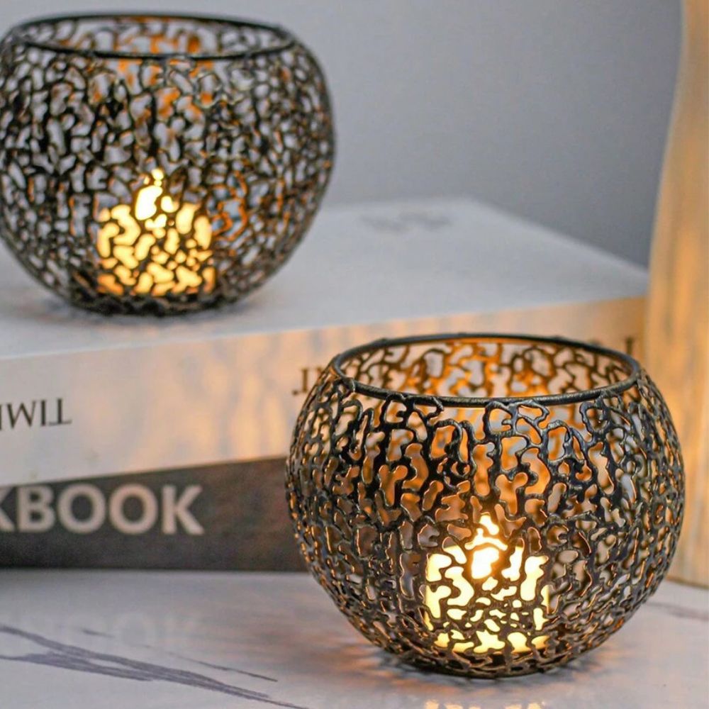 Shadow-Projecting Geometric Iron Tealight Holder