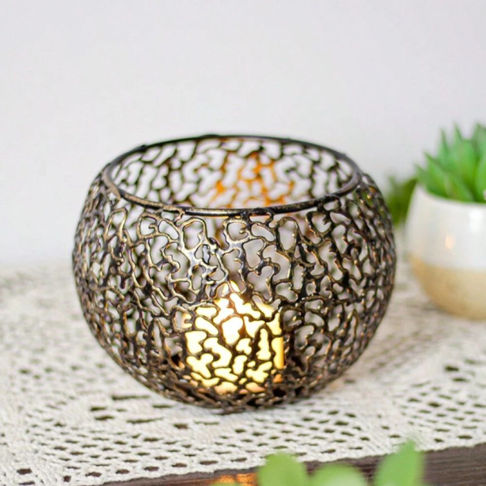 Shadow-Projecting Geometric Iron Tealight Holder
