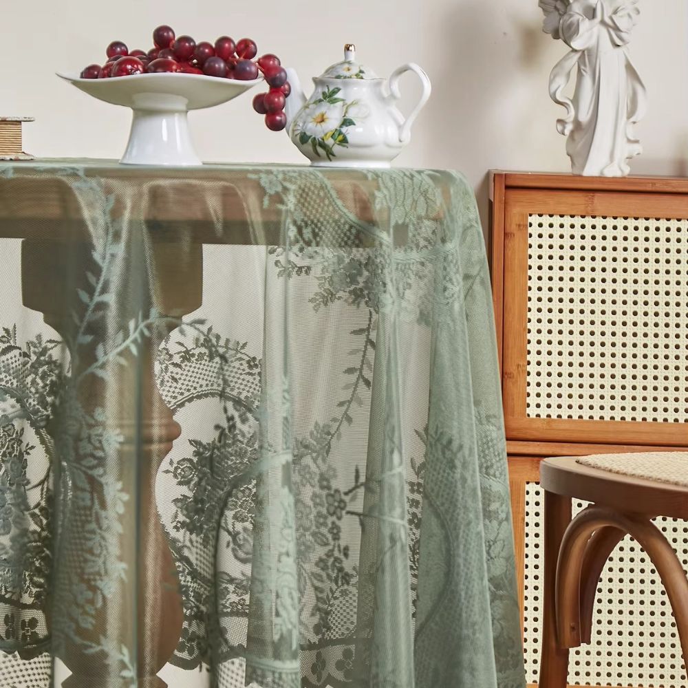 Sheer Floral Lace Microfiber Round Tablecloth