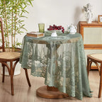 Sheer Lace Floral Microfiber Round Tablecloth