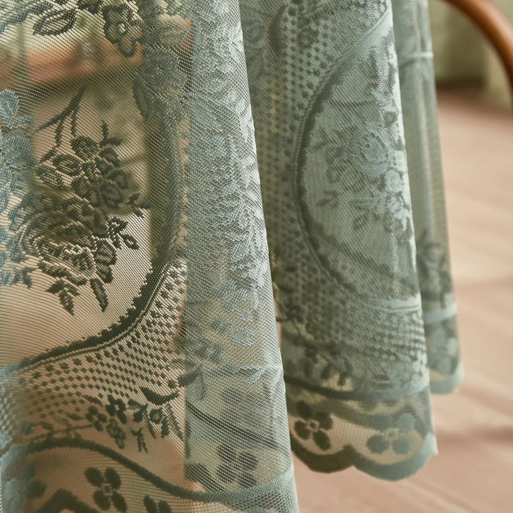 Sheer Lace Floral Microfiber Round Tablecloth