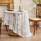 Sheer Lace Floral Microfiber Round Tablecloth