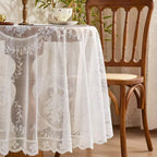 Sheer Lace Floral Microfiber Round Tablecloth