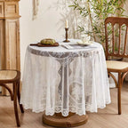 Sheer Lace Floral Microfiber Round Tablecloth
