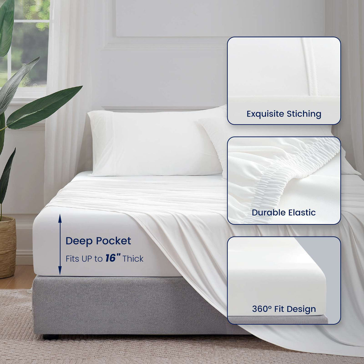 Sheet Set Cooling Breathable Deep-Pocket Fit To 16 Inch
