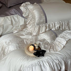 Sheet Set Satin Jacquard Floral Ruffled Trim