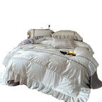 Sheet Set Satin Jacquard Floral Ruffled Trim