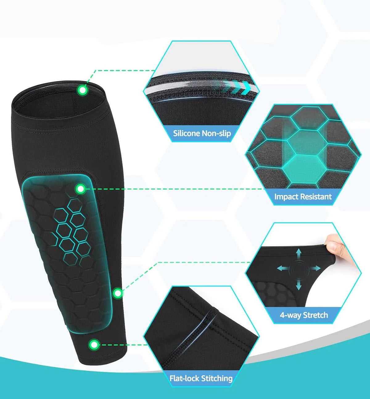 Shin Guards Full-Calf Compression Honeycomb Padding & Silicone Grip