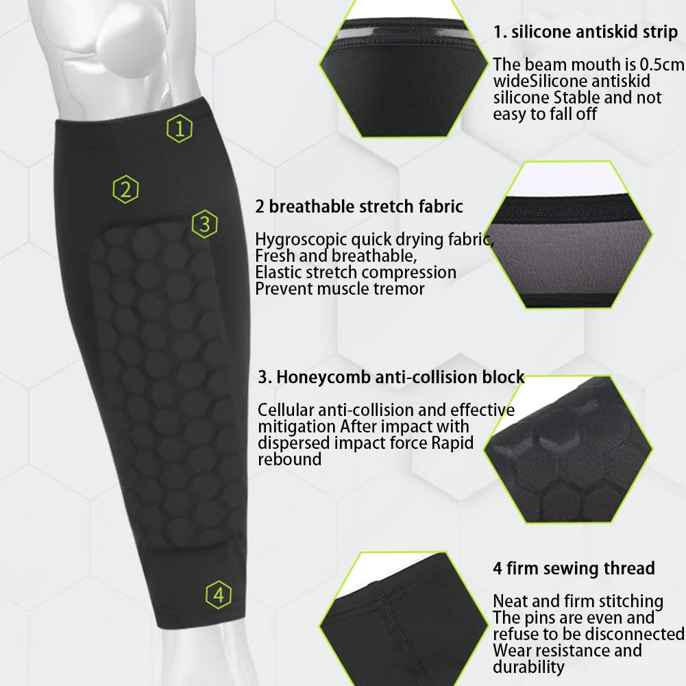 Shin Guards Full-Calf Compression Honeycomb Padding & Silicone Grip