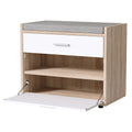 Shoe Bench White Wood Hidden Storage & Fabric Cushion