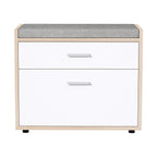 Shoe Bench White Wood Hidden Storage & Fabric Cushion