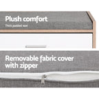 Shoe Bench White Wood Hidden Storage & Fabric Cushion