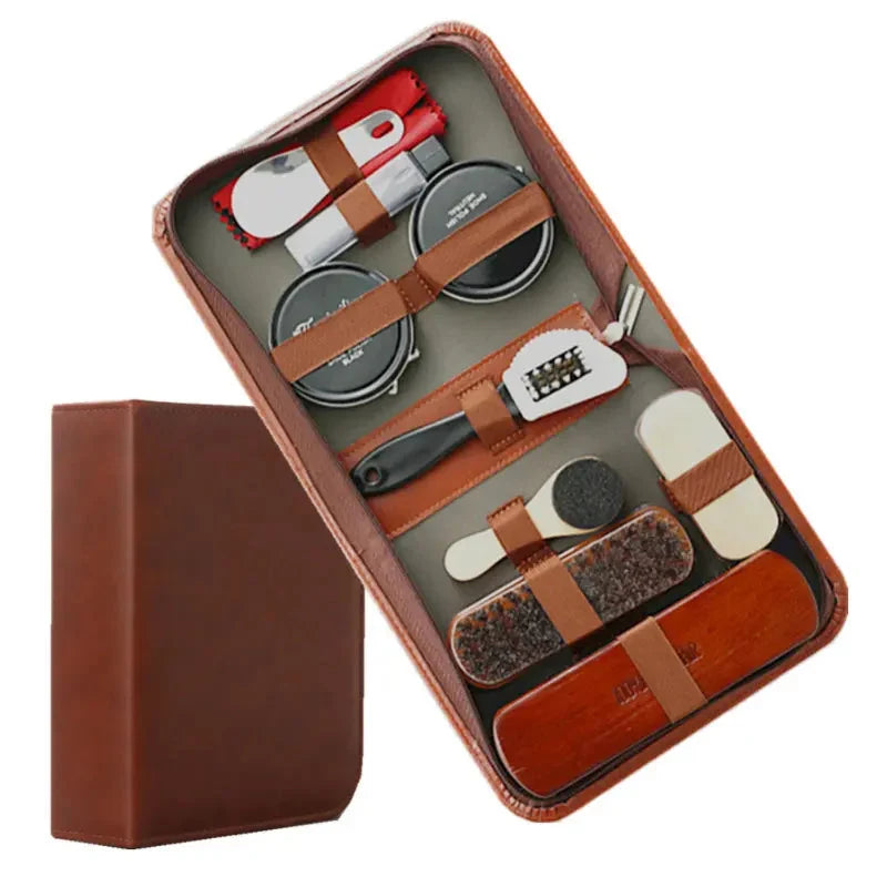 Shoe Care Kit 9-Piece Horsehair Brushes & Microfiber Cloths