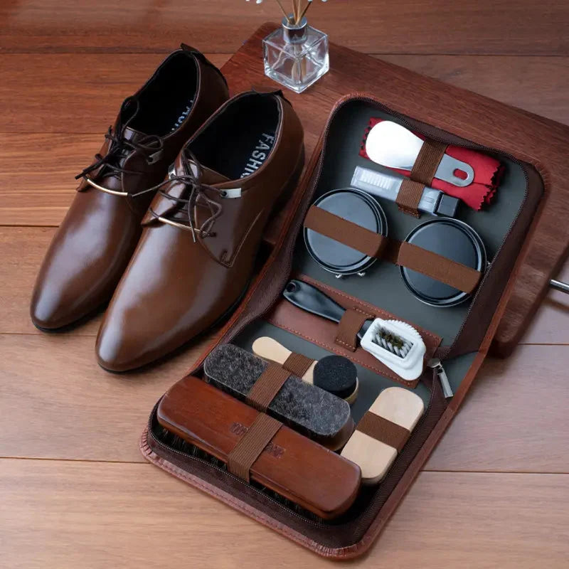 Shoe Care Kit 9-Piece Horsehair Brushes & Microfiber Cloths