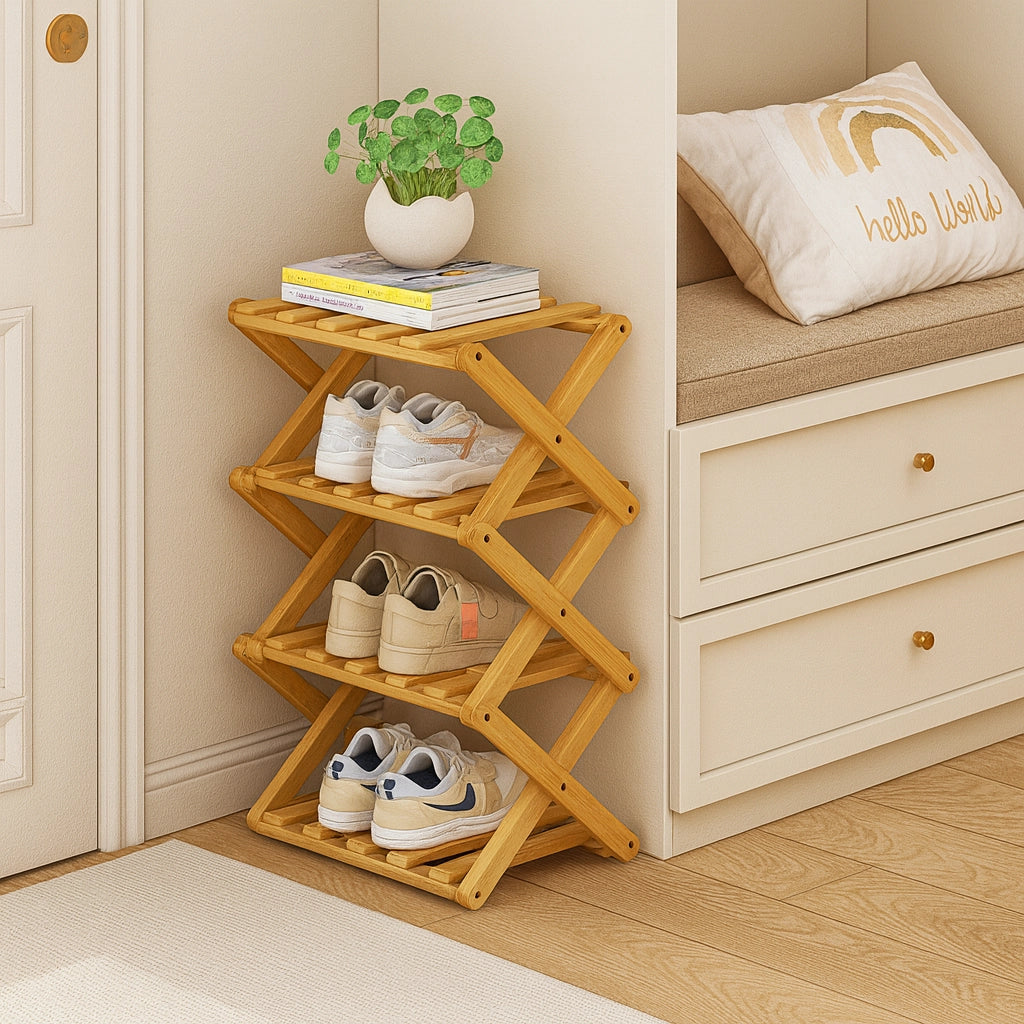 Shoe Rack Bamboo Tiered Foldable