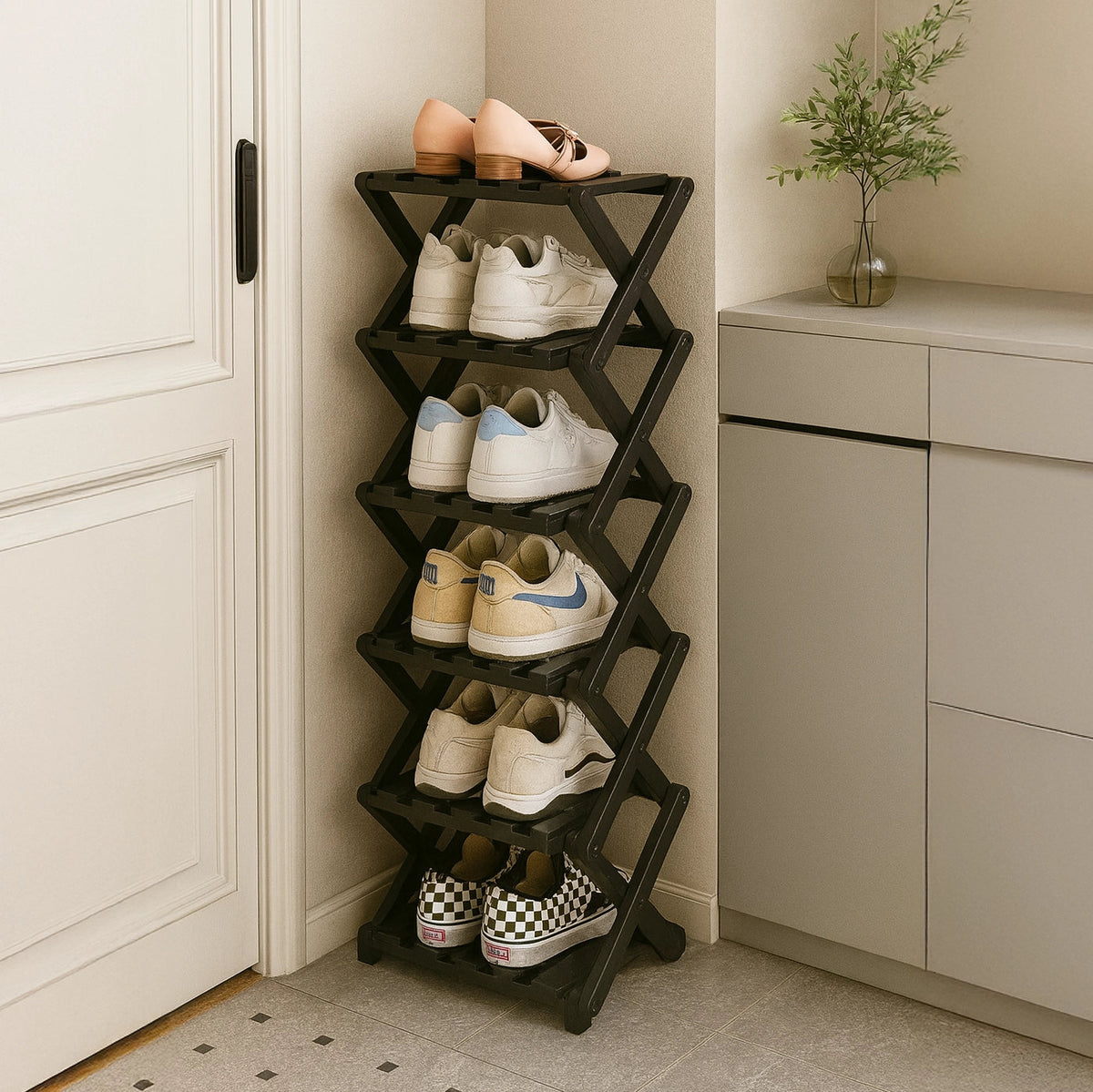 Shoe Rack Bamboo Tiered Foldable