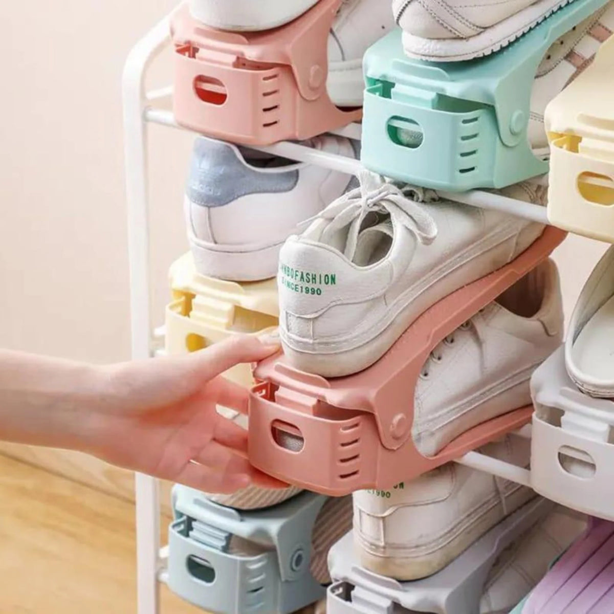 Shoe Rack Vertical Stacking Adjustable Height & Non-Slip